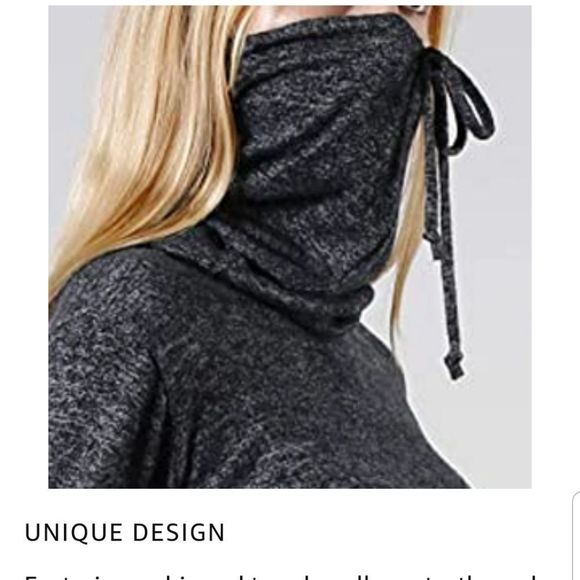 Coin 1804 Charcol Cowlneck Built In Mask Long Sleeve Sweater - Picture 3 of 11